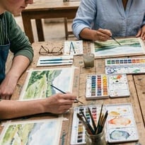 Atelier nomade "Carnet de voyage", aquarelle et fusain dans le site Saint-Paul