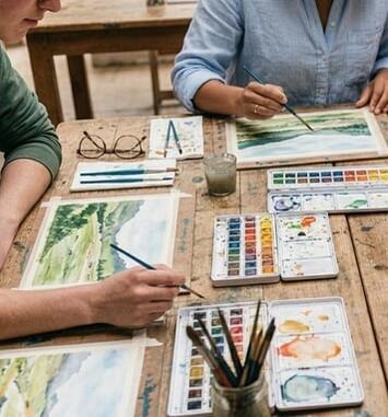 Atelier nomade "Carnet de voyage", aquarelle et fusain dans le site Saint-Paul