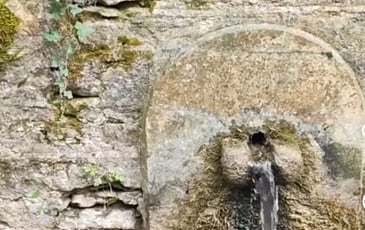 Fontaine aux salamandres et texte du carrier Louis Ligneux